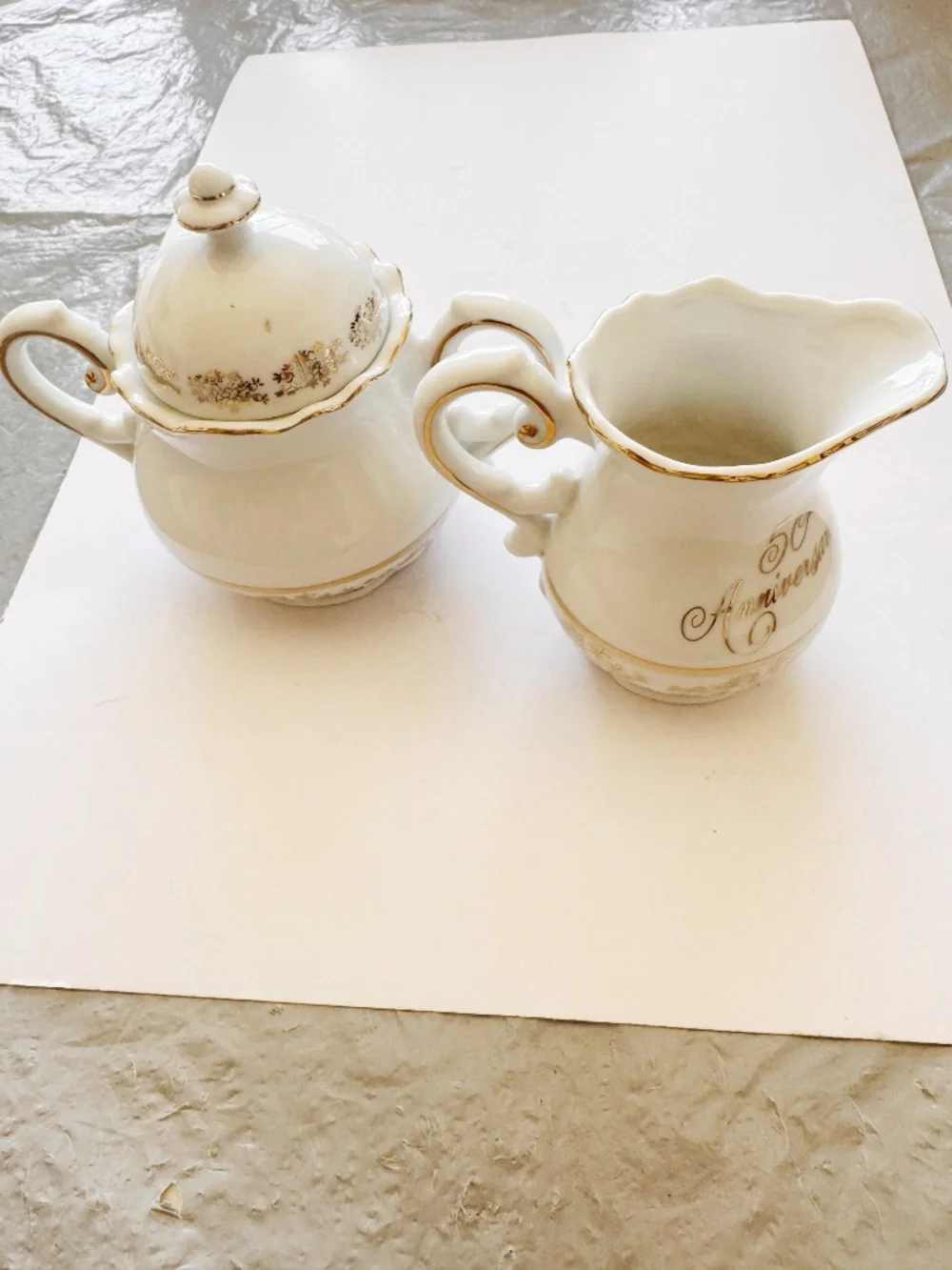 Norcrest Gold Rose 50th Anniversary Cream and Sugar Set Vintage Japan 3 Inches